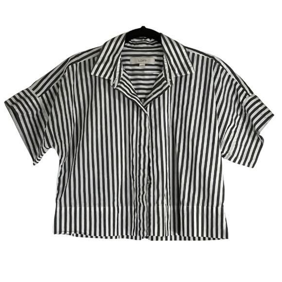 Loft Grey & White Striped Short Sleeve Collared Button Down Shirt Reg Size XS - Picture 1 of 1